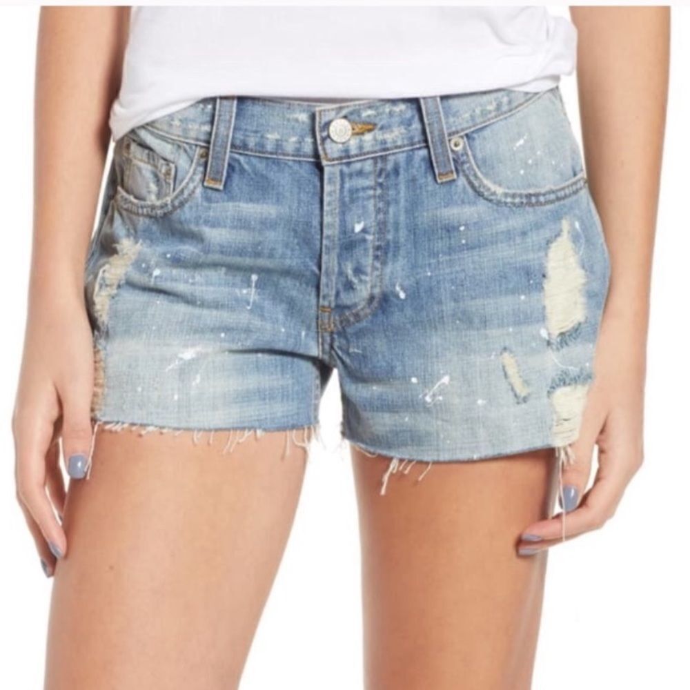 Rails Austin Blue Distressed Paint Splatter Denim Short Festival Concert Boho